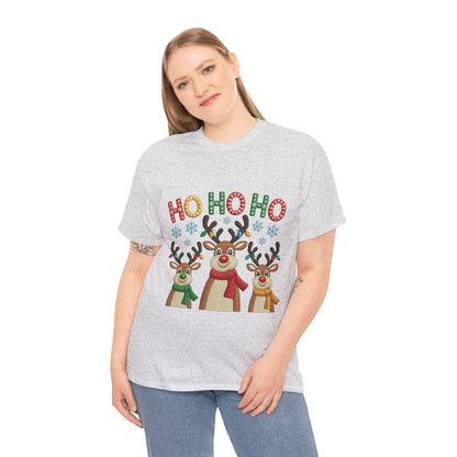 Ho Ho Ho Reindeer T-Shirt, Cute Christmas Tee for Women