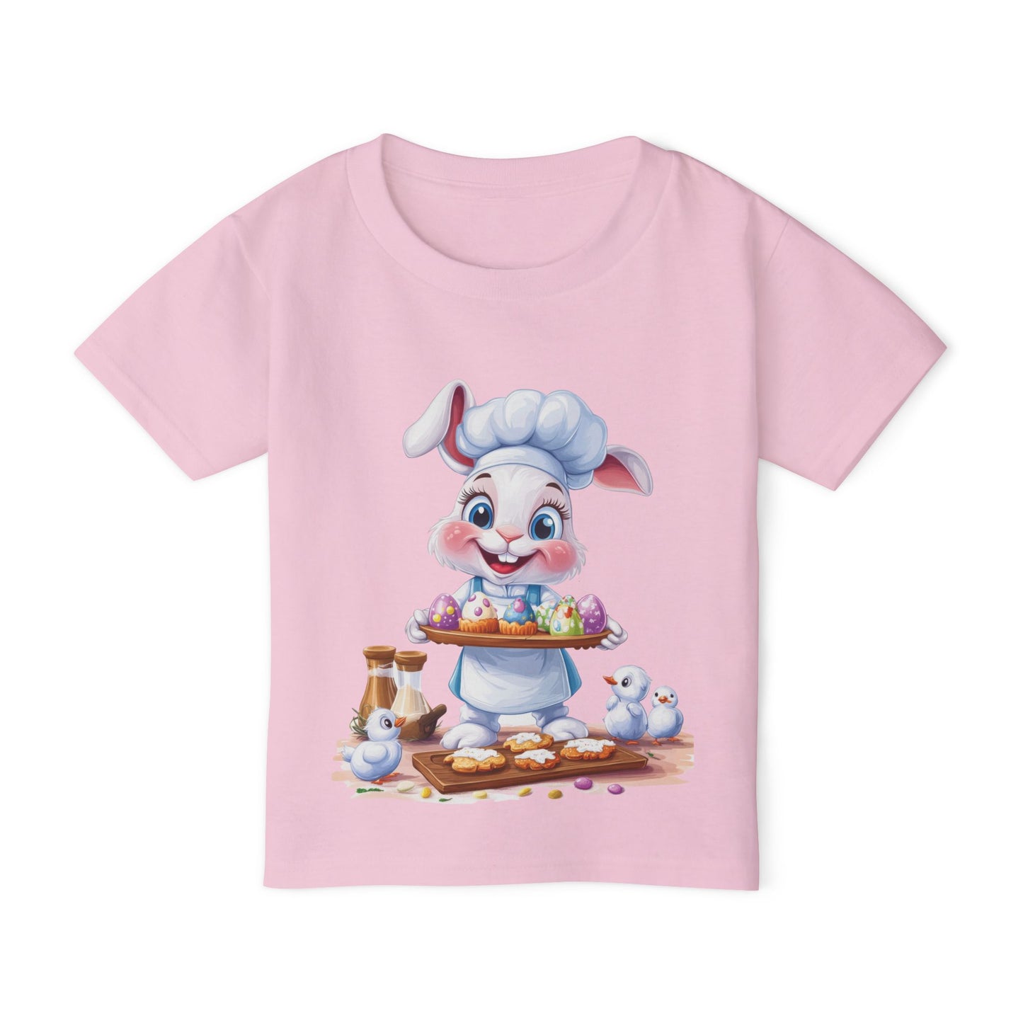 Easter Bunny Chef Toddler T-Shirt - Cute Spring Baking Shirt with Colorful Eggs - Cotton Easter Tee for Kids, Easter Toddler Gift