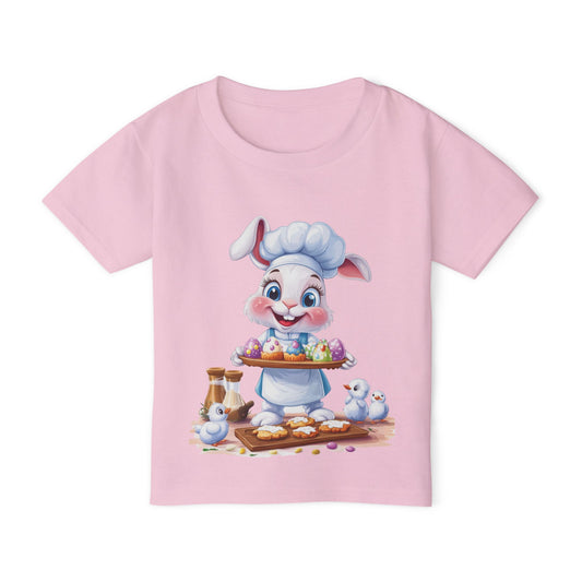 Easter Bunny Chef Toddler T-Shirt - Cute Spring Baking Shirt with Colorful Eggs - Cotton Easter Tee for Kids, Easter Toddler Gift