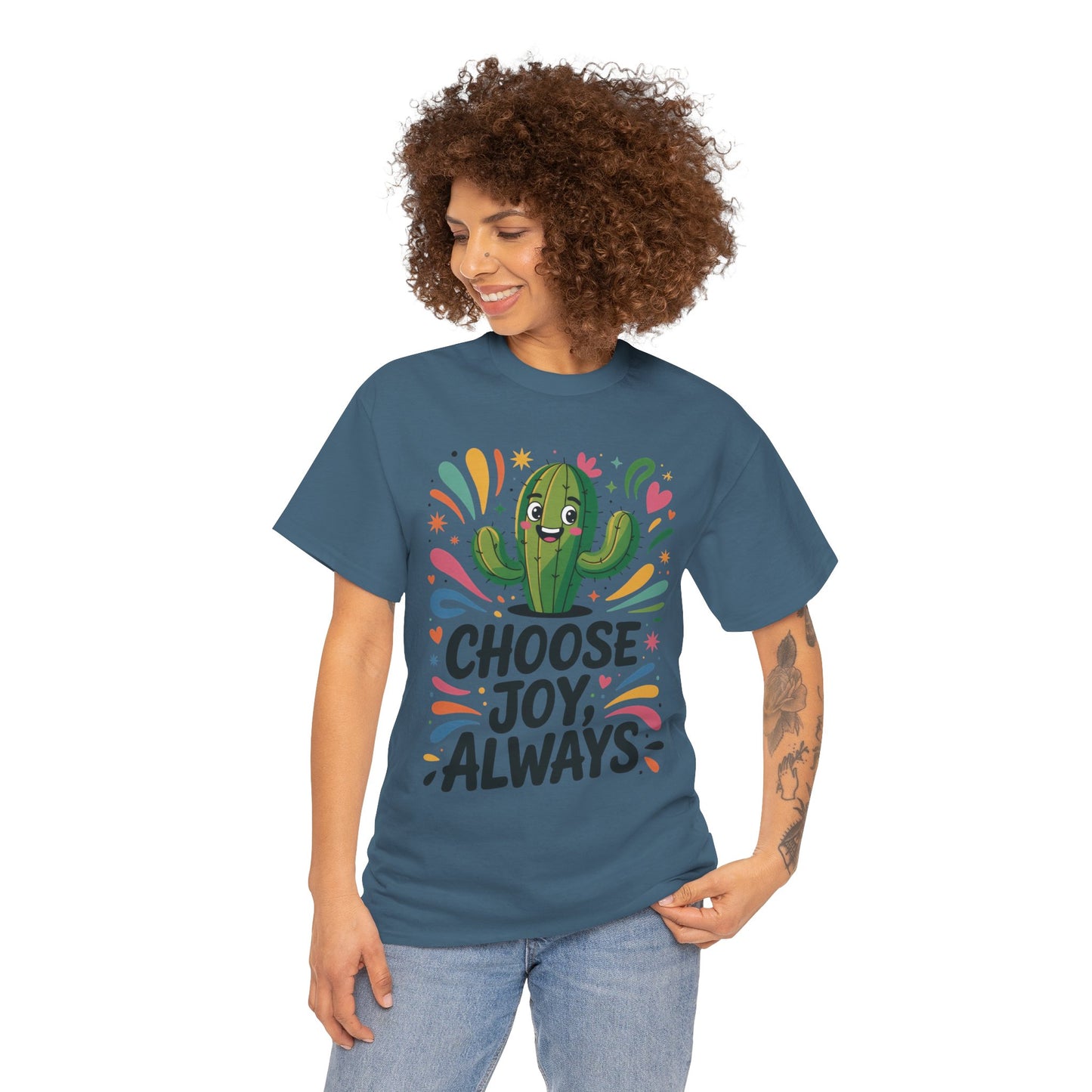 Choose Joy Always Cactus Women's Tee, Women's Casual T-Shirt, Happy Vibes Apparel, Positive Quote Shirt, Joyful Statement Tee