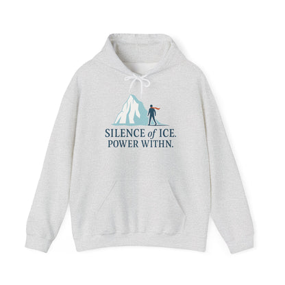 Men's Heavy Blend™ Hooded Sweatshirt, Silence of Ice Power Within Hoodie, Nordic Minimal Iceberg Graphic Streetwear