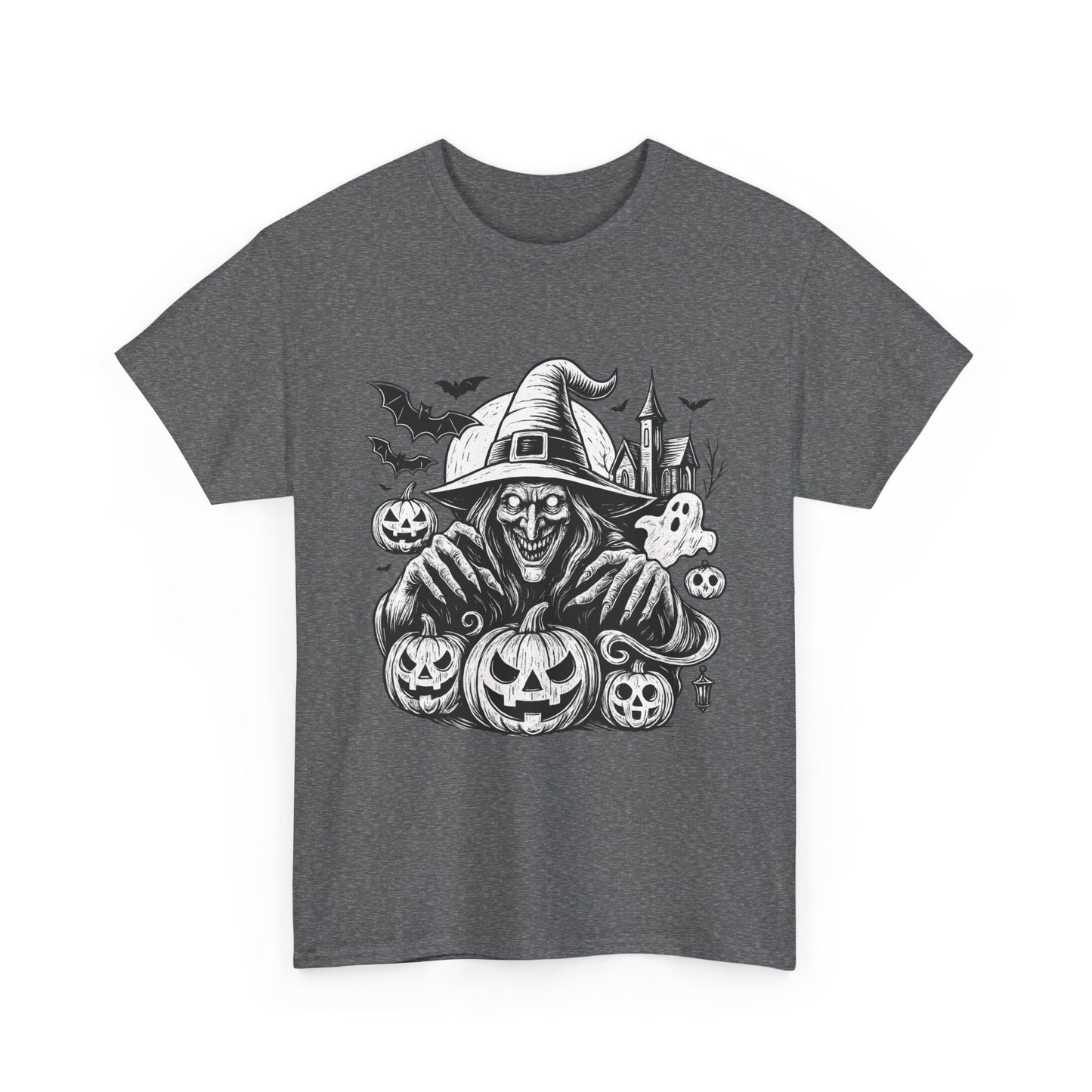 Scary Witch Halloween Shirt Women, Gothic Pumpkin Ghost Tee, Spooky Horror Tee with Bats
