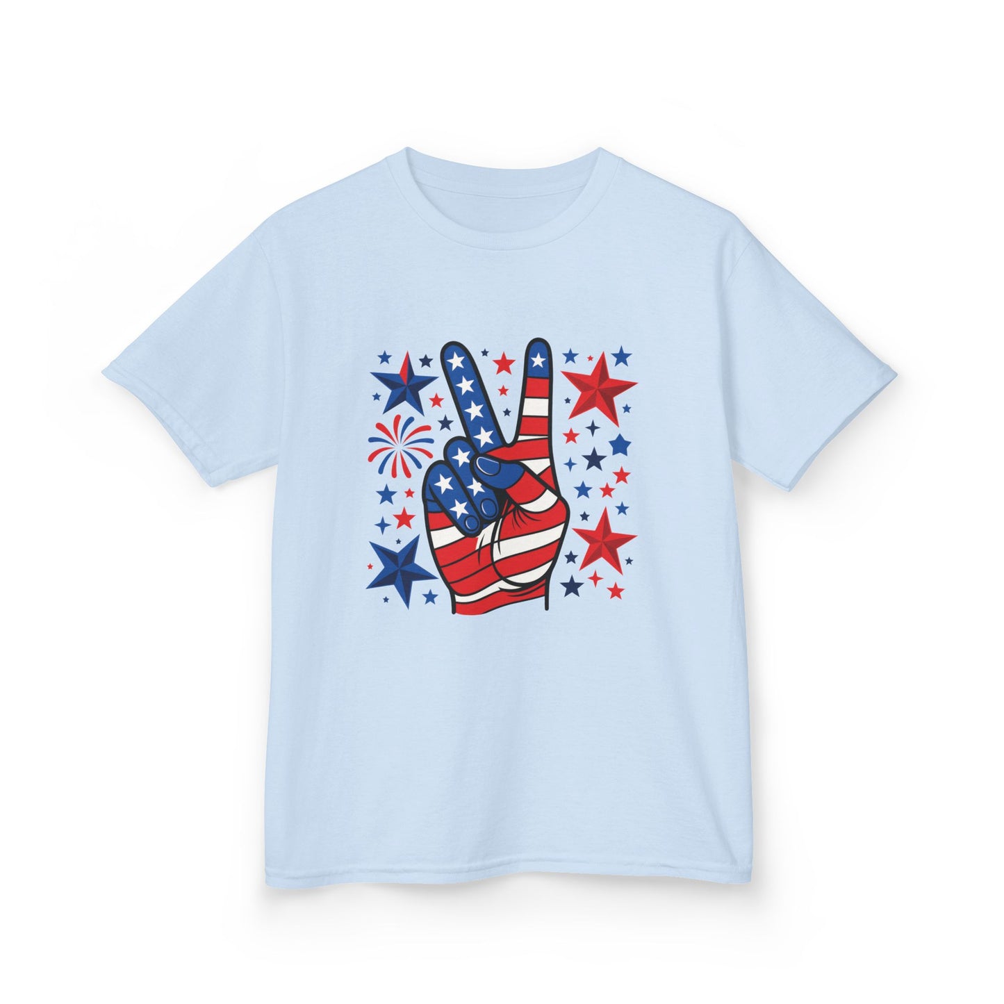 Kids Peace Sign Tee, Patriotic Children's T-Shirt, Americana Style Tee, July 4th Outfit, Independence Day Gift, Star-Spangled Shirt