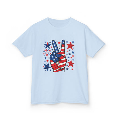 Kids Peace Sign Tee, Patriotic Children's T-Shirt, Americana Style Tee, July 4th Outfit, Independence Day Gift, Star-Spangled Shirt