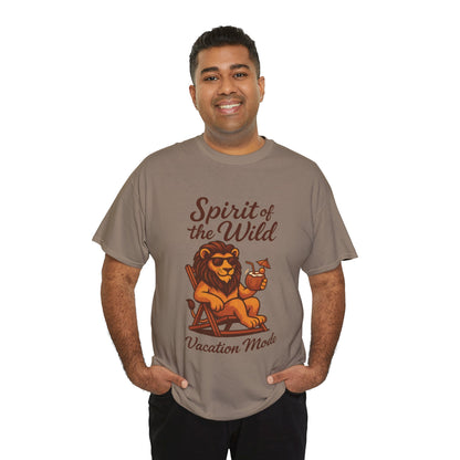 Spirit of the Wild Lion Shirt for Men - Vacation Mode Funny Summer Tee - Relaxed Jungle King Graphic, Vacation Mode, Perfect for Vacations