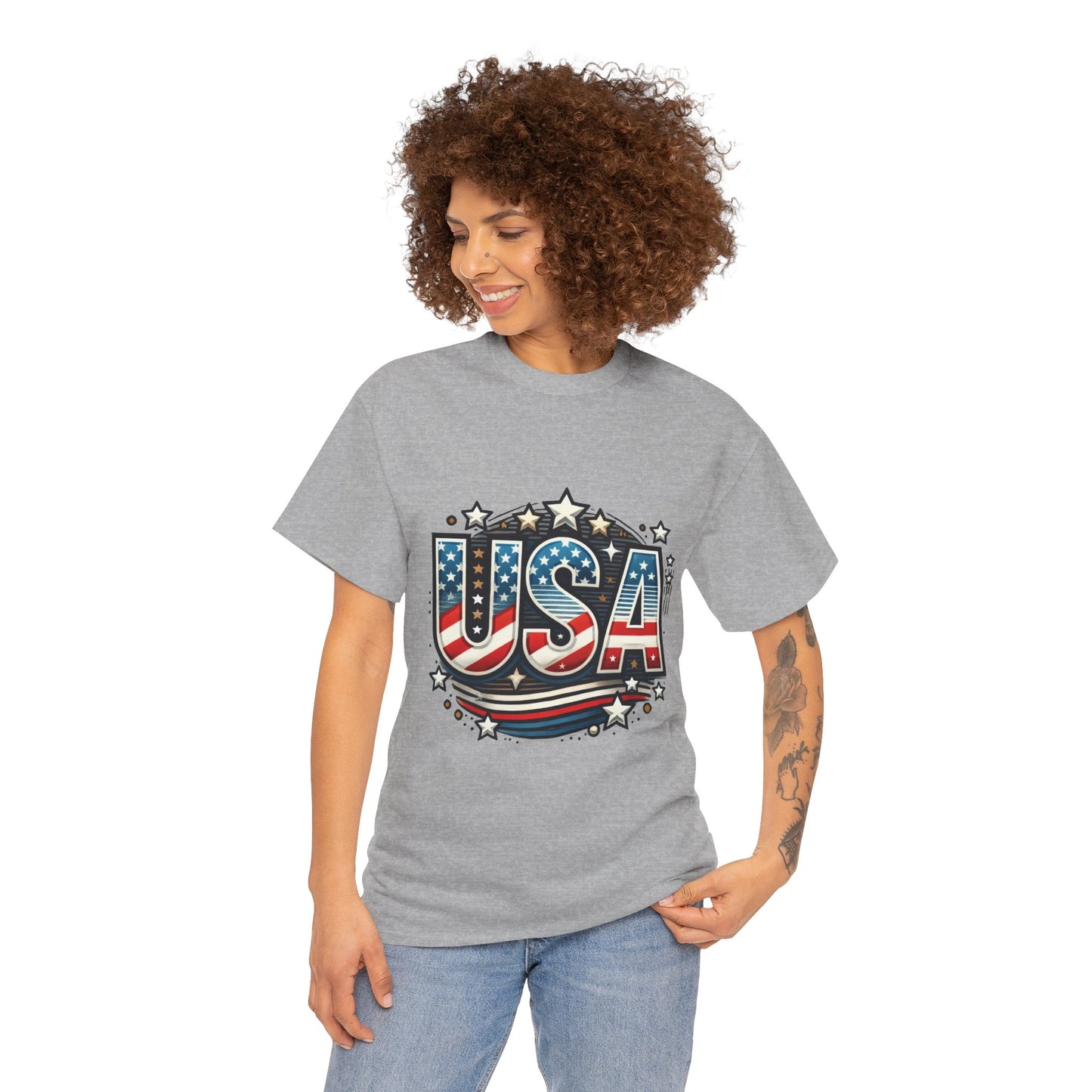 Patriotic USA T-Shirt, Unisex Heavy Cotton Tee for Independence Day, Memorial Day, 4th of July, Casual Wear, Gifts