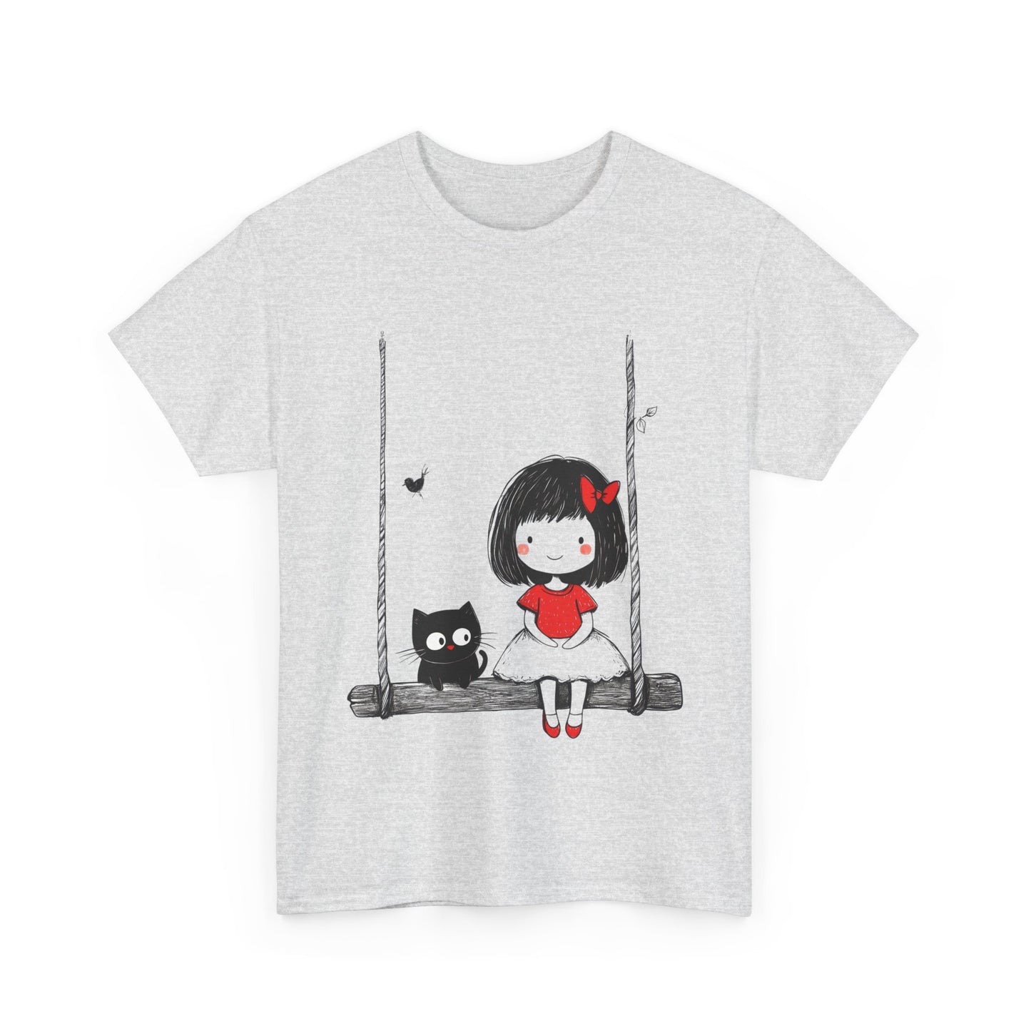 Cute Cat & Girl Graphic Tee, Playful Gift for Cat Lovers, Cat and Girl Design, Gift for Cat Owners, Women's Cotton T-Shirt