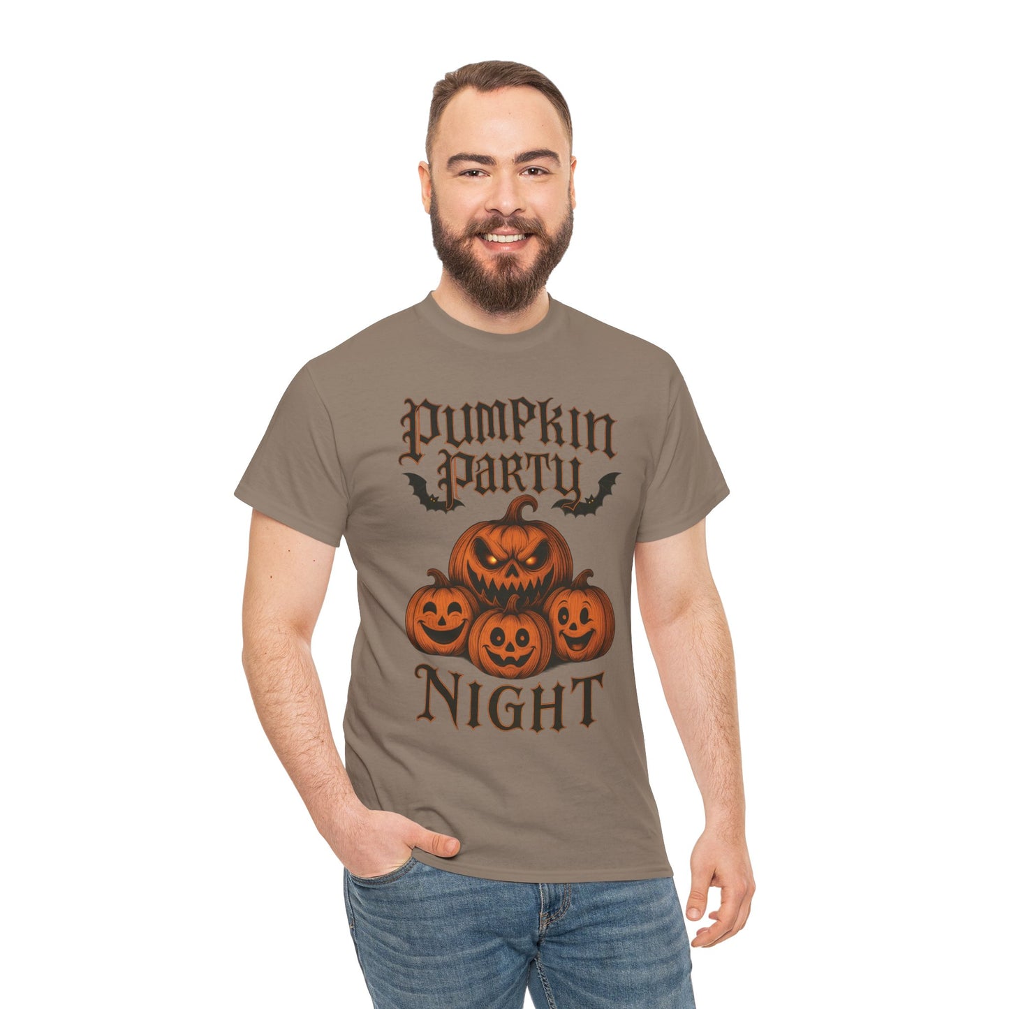 Pumpkin Party Night Men's Halloween T-Shirt, Scary Jack-O-Lantern Pumpkin Graphic Tee for Him