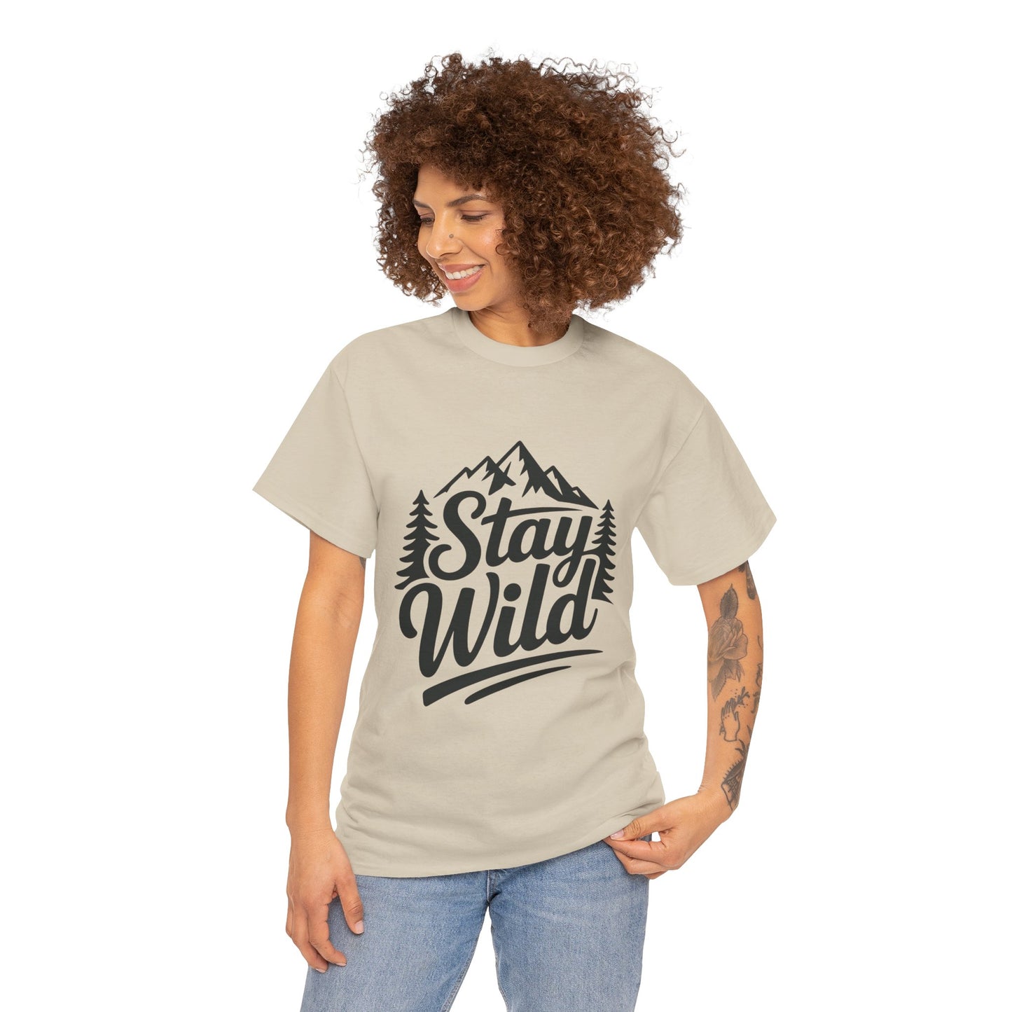 Stay Wild Adventure Tee, Unisex Heavy Cotton Tee for Nature Lovers, Camping, Hiking, Gifts for Outdoorsy Friends, Nature Graphic Tee