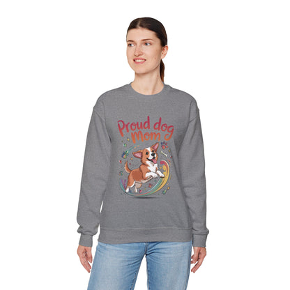 Proud Dog Mom Crewneck Sweatshirt, Pet Lover Gift, Dog Mom Apparel, Animal Lover Clothing, Gift for Dog Moms, Puppy Paw Rainbow Print