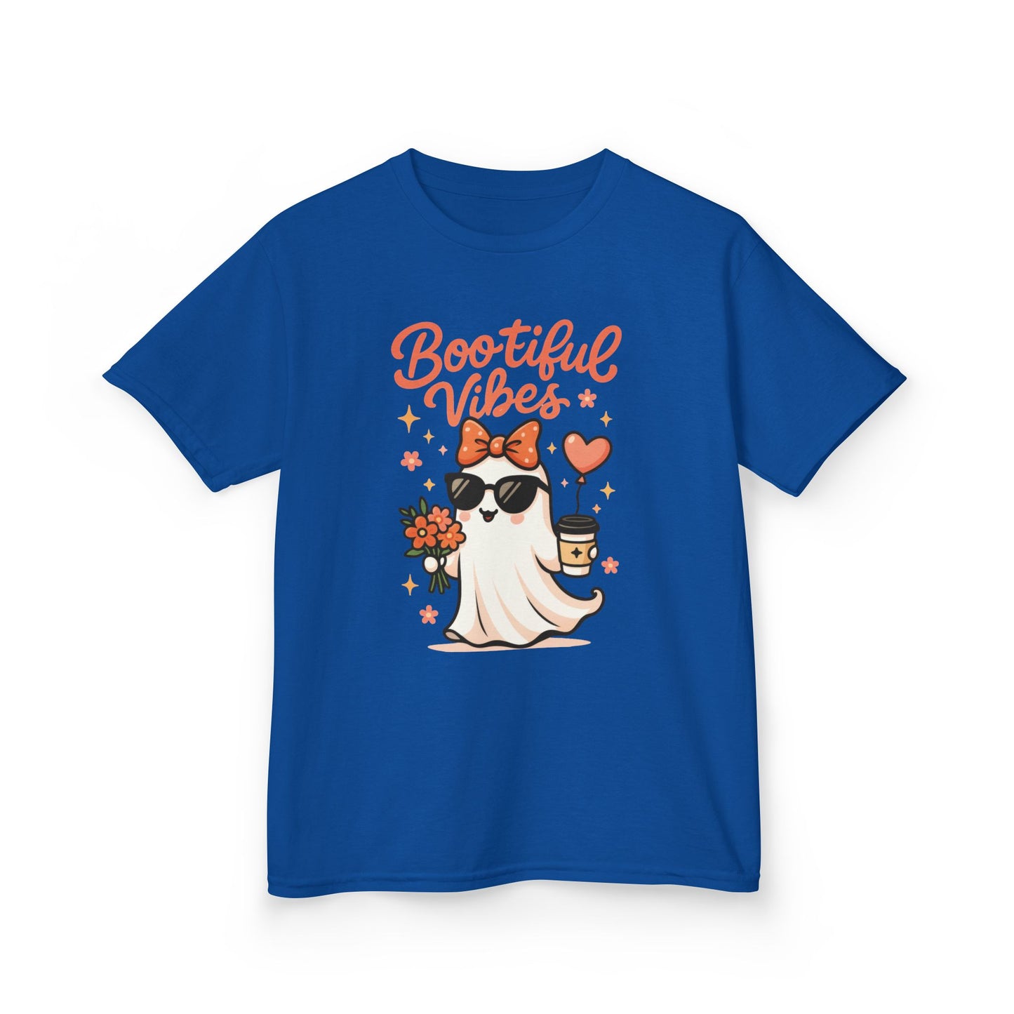 Girls Halloween Ghost T-Shirt, Cute Bootiful Vibes Tee for Kids, Fun Spooky Season Shirt, Tween Girl Outfit Gift, Kids Heavy Cotton™ Tee