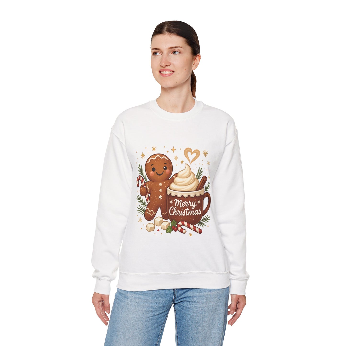 Women's Gingerbread - Hot Cocoa Christmas Sweatshirt,  Cozy Holiday Pullover, Women's Heavy Blend™ Crewneck Sweatshirt
