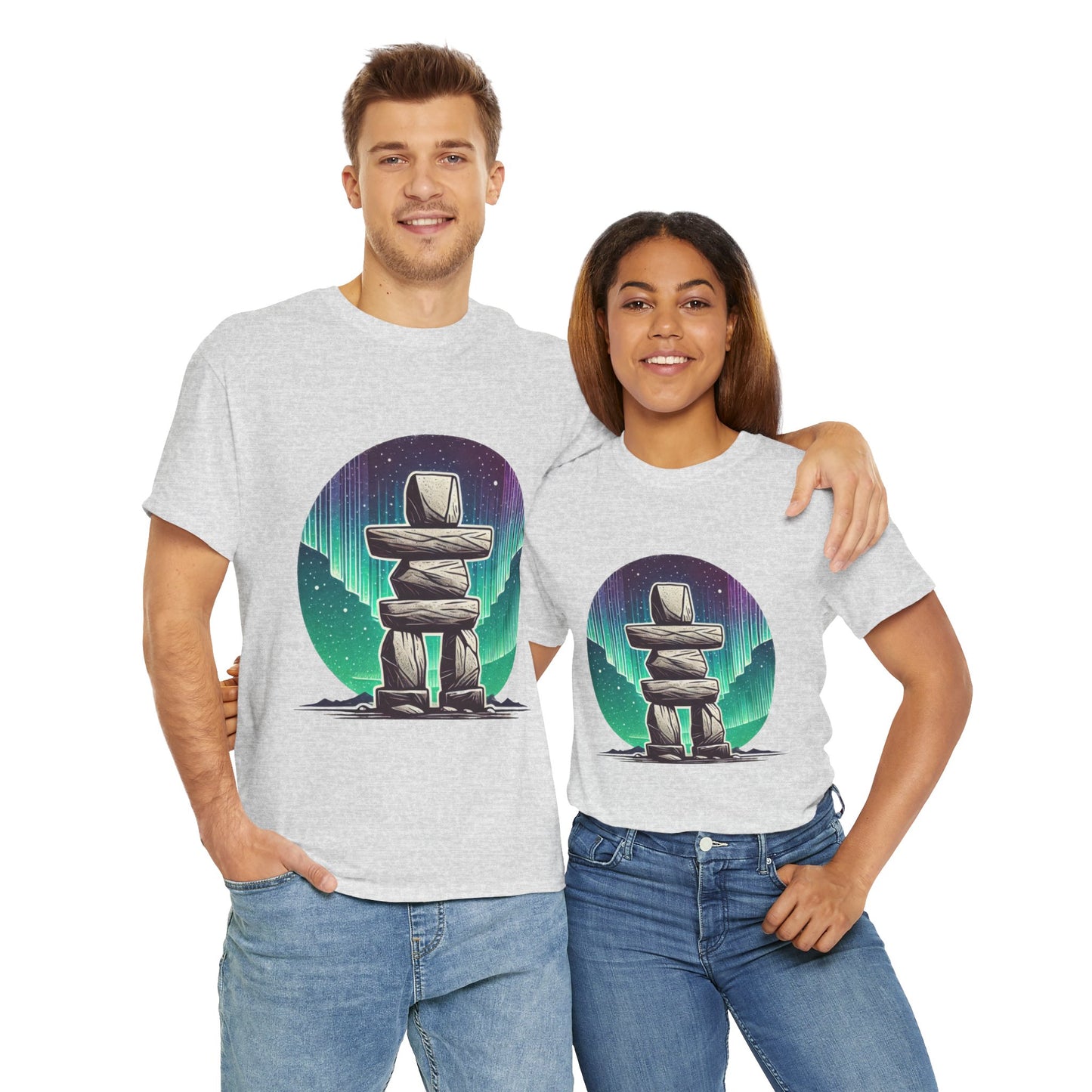 Aurora Stone Inukshuk Tee, Northern Lights Inukshuk T-Shirt,  Arctic Stone Stack Aurora Graphic Tee, Canada Inuit Symbol Shirt