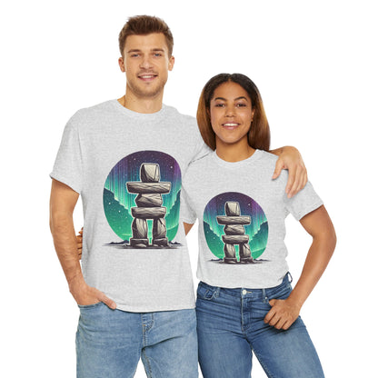 Aurora Stone Inukshuk Tee, Northern Lights Inukshuk T-Shirt,  Arctic Stone Stack Aurora Graphic Tee, Canada Inuit Symbol Shirt