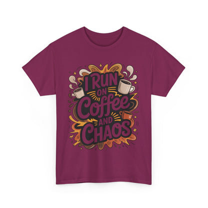 Run on Coffee and Chaos Tee, Unisex Cotton T-Shirt, Coffee Lover Gift, Casual Wear, Perfect for Relaxing Days