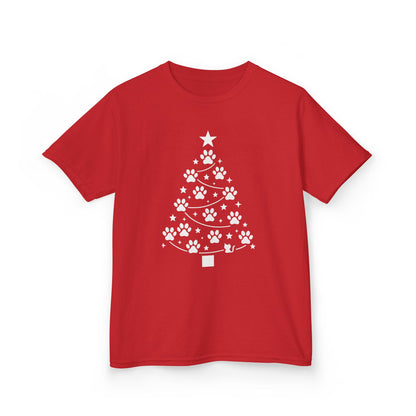 Paw Christmas Tree Girls Youth T-Shirt, Cute Pet Lover Holiday Tee