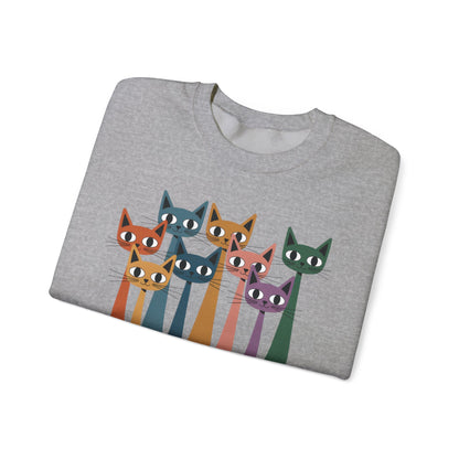 Colorful Cat Sweatshirt, Cozy Crewneck, Cat Lover Gift, Unisex Sweatshirt, Cute Animal Apparel, Fun Gift for Cat Owners