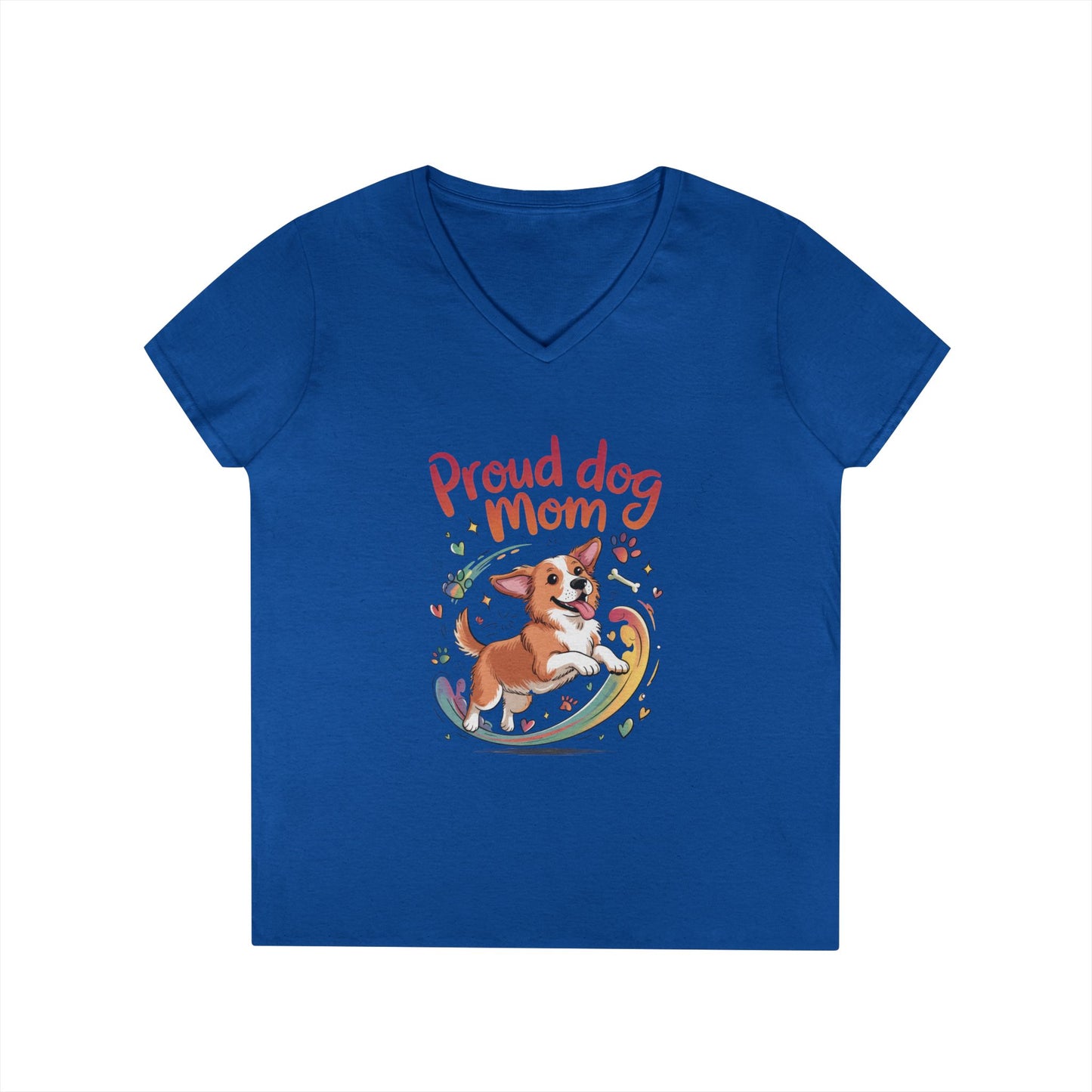 Proud Dog Mom V-Neck T-Shirt, Perfect Gift for Dog Lovers, Casual Wear for Dog Moms, Dog Appreciation Day, Dog Mom Gift