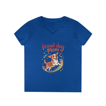 Proud Dog Mom V-Neck T-Shirt, Perfect Gift for Dog Lovers, Casual Wear for Dog Moms, Dog Appreciation Day, Dog Mom Gift