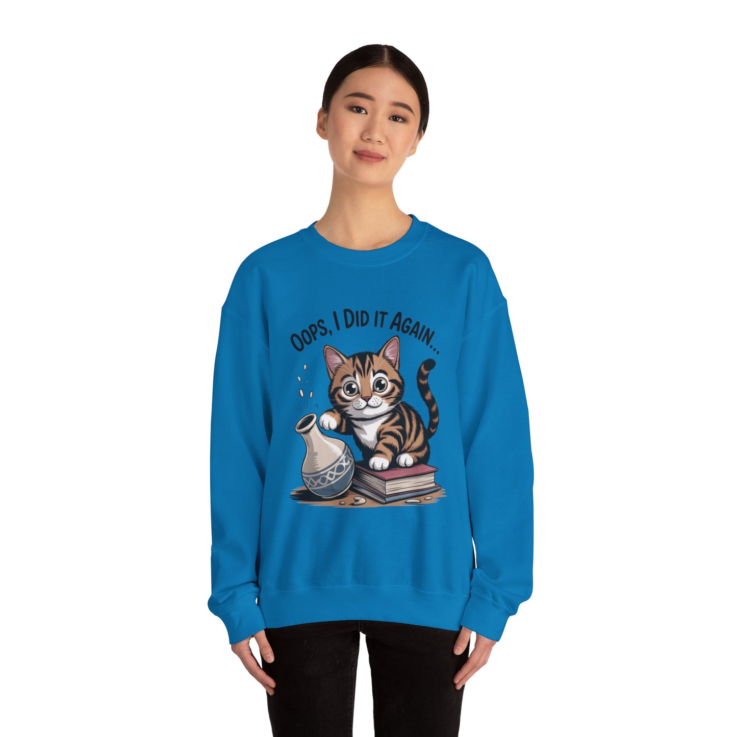 Cute Cat Oops! I Did It Again Sweatshirt, Funny Pet Lover Gift, Cozy Crewneck for Cat Moms, Purrfect for Birthdays, Casual Wear