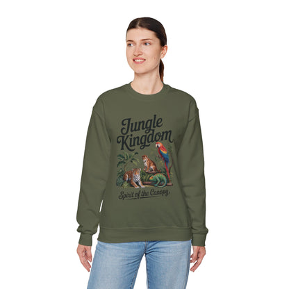 Jungle Kingdom Womens Sweatshirt, Cozy Jungle Crewneck, Nature Lover Gift, Wildlife Artwork, Eco-Conscious Apparel, Animal Enthusiast Clothing