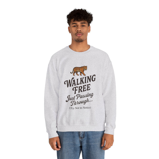 Funny Tiger Mens Crewneck Sweatshirt - Walking Free Cozy Wild Animal Pullover - Motivational Sweatshirt, Inspirational Apparel
