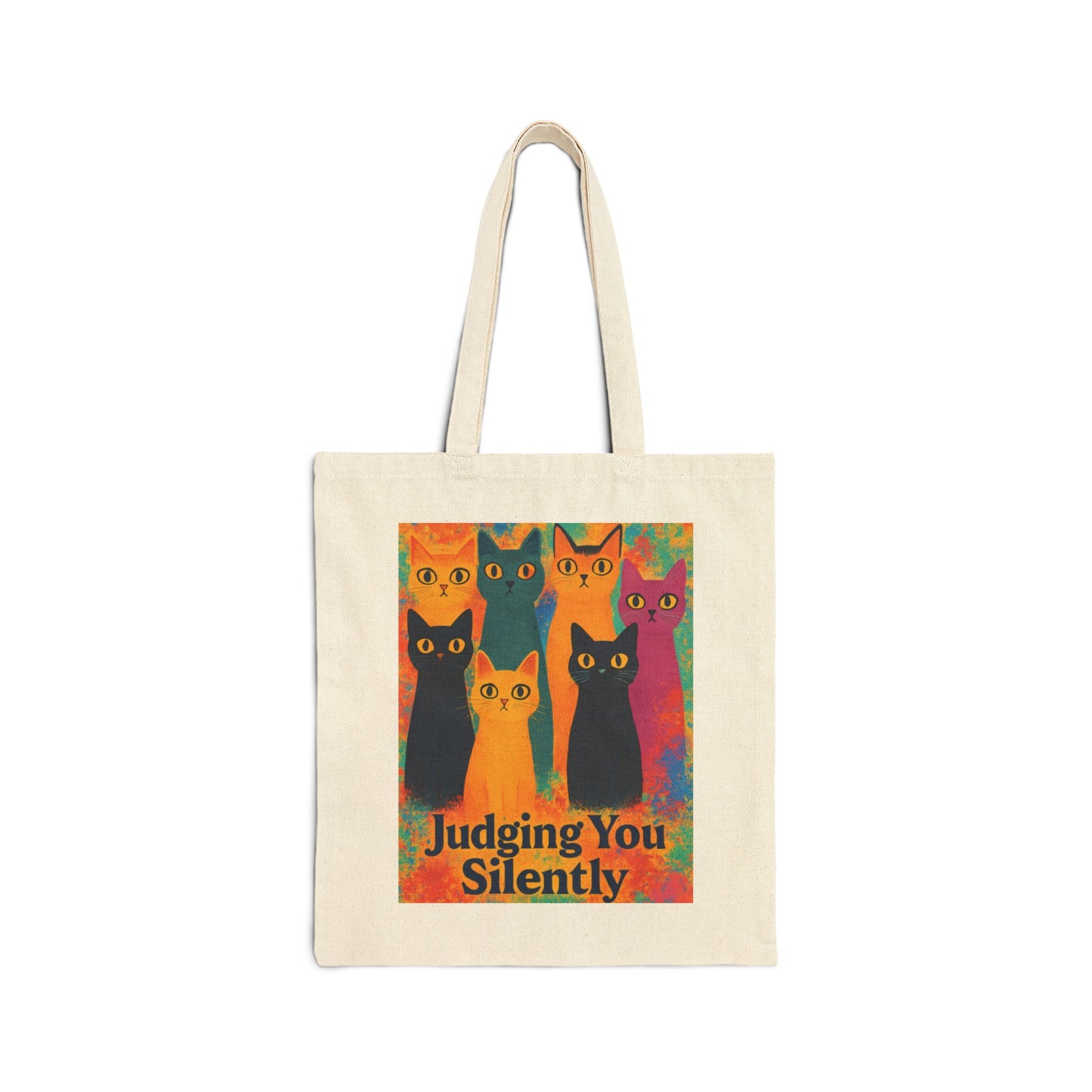 Colorful Funny Cat Illustration Tote Bag, Judging You Silently, Artistic Rainbow Cat Lover Gift, Pet-themed Bag