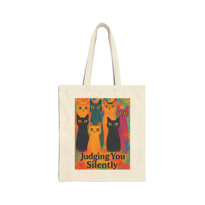 Colorful Funny Cat Illustration Tote Bag, Judging You Silently, Artistic Rainbow Cat Lover Gift, Pet-themed Bag