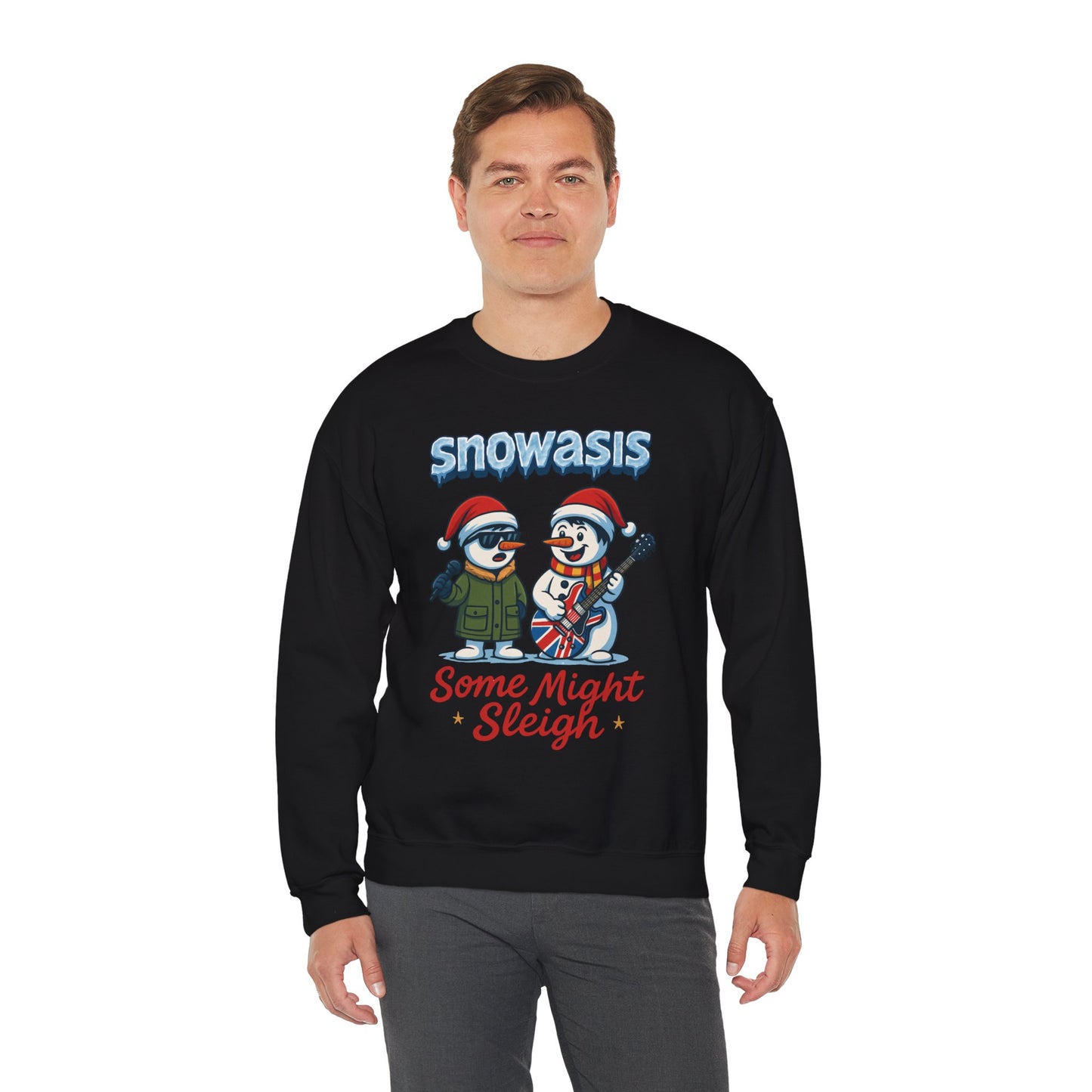 Snowasis Some Might Sleigh Men's Christmas Sweatshirt, Funny Rock Holiday Sweater