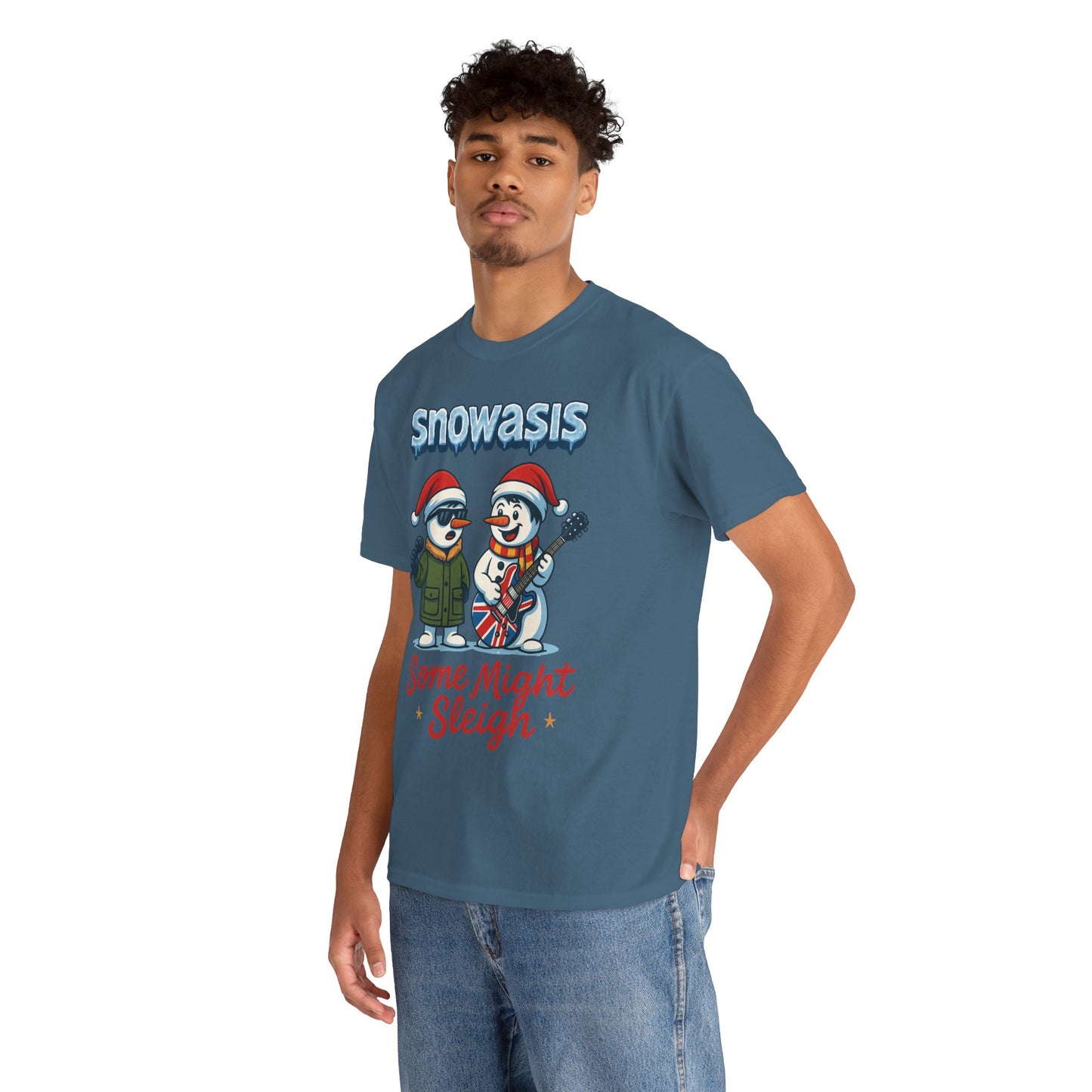 Funny Snowman Band Men's Christmas T-Shirt, Snowasis Some Might Sleigh Tee