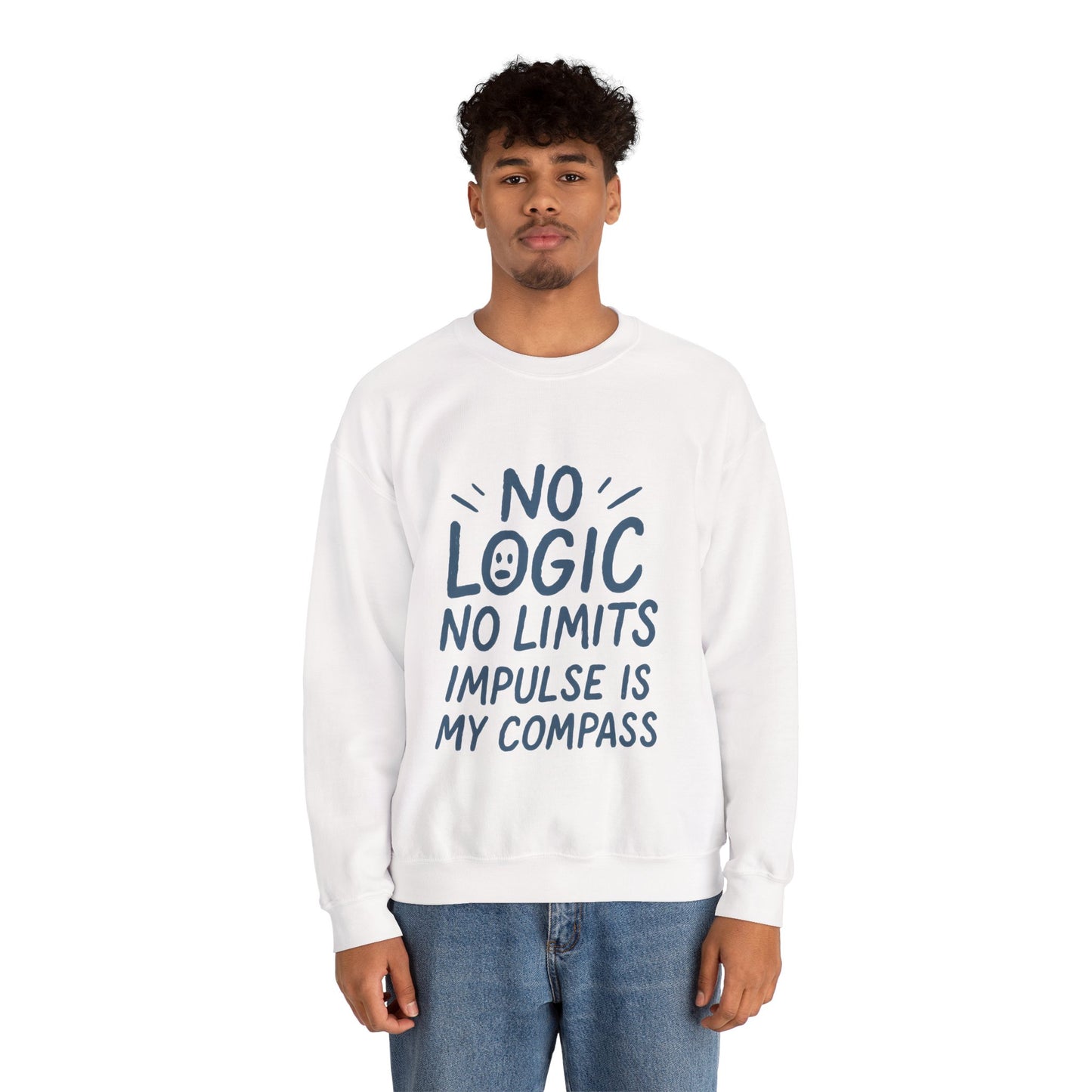 Mens  Motivational Crewneck Sweatshirt,No Logic No Limits Quote,  Casual Wear for Creatives, Cozy Relaxed Fit Pullover