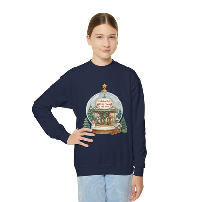 Youth Holiday Café Christmas Sweatshirt, Warm Cocoa Snow Globe Jumper