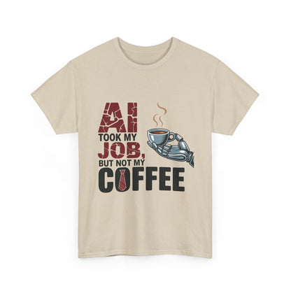 Men's AI Coffee T-Shirt, Funny Robot Humor Graphic Tee, Geek Job Joke Shirt for Him, Men's Heavy Cotton Tee, Sarcastic Work Shirt