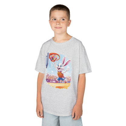 Easter Basketball Bunny Kids T-Shirt - Funny Bunny Dunking Egg Ball, Cute Spring Sports Tee for Kids, Fun Holiday Gift Idea