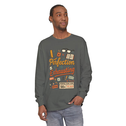 Stress Relief Long Sleeve Tee, Perfect for Perfectionists, Humorous Gift, Back-to-School, Gift for Graduates, Motivational Apparel