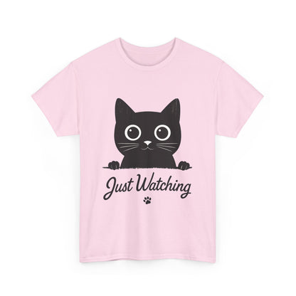 Cute Black Cat Shirt for Women - Just Watching Minimalist Kitty Tee - Funny Cat Lover Gift, Funny Pet Lover Gift, Animal Lover Tee