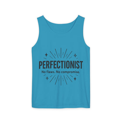 Mens Perfectionist Tank Top, No Flaws No Compromise, Minimal Bold Graphic Tee, Gift for OCD, Clean Freak, or Detail-Oriented Men