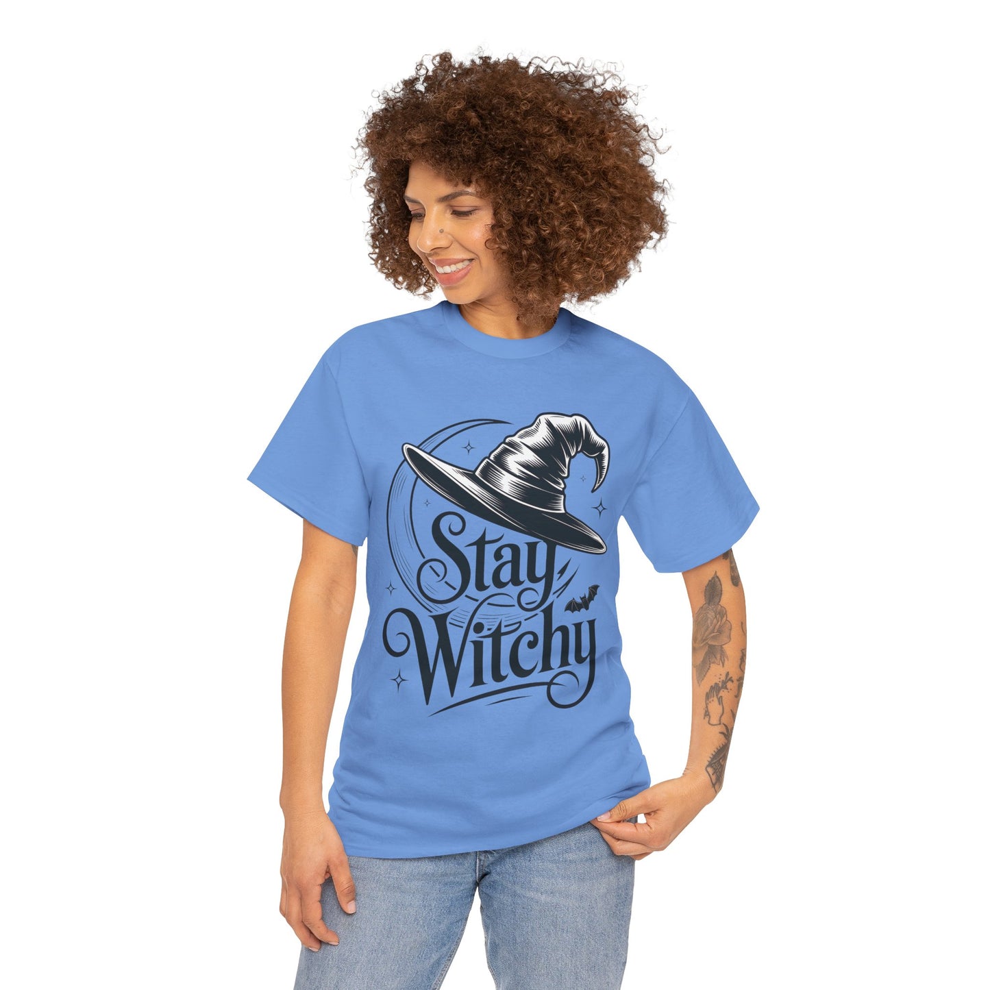 Stay Witchy Gothic Moon Witch Hat Women's T-Shirt, Minimalist Halloween Witchy Graphic Tee