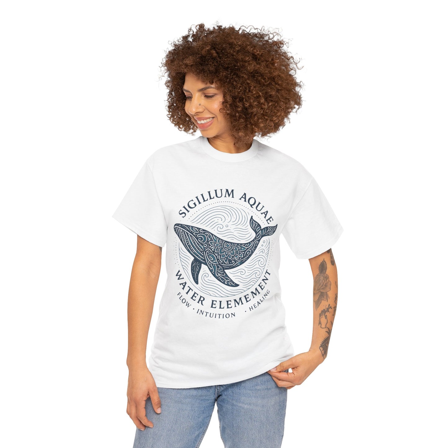 Water Element Whale Tee, Sigillum Aquae Symbol, Flow Intuition Healing, Spiritual Ocean Totem Tee, Nature Energy Shirt, Mindfulness Fashion