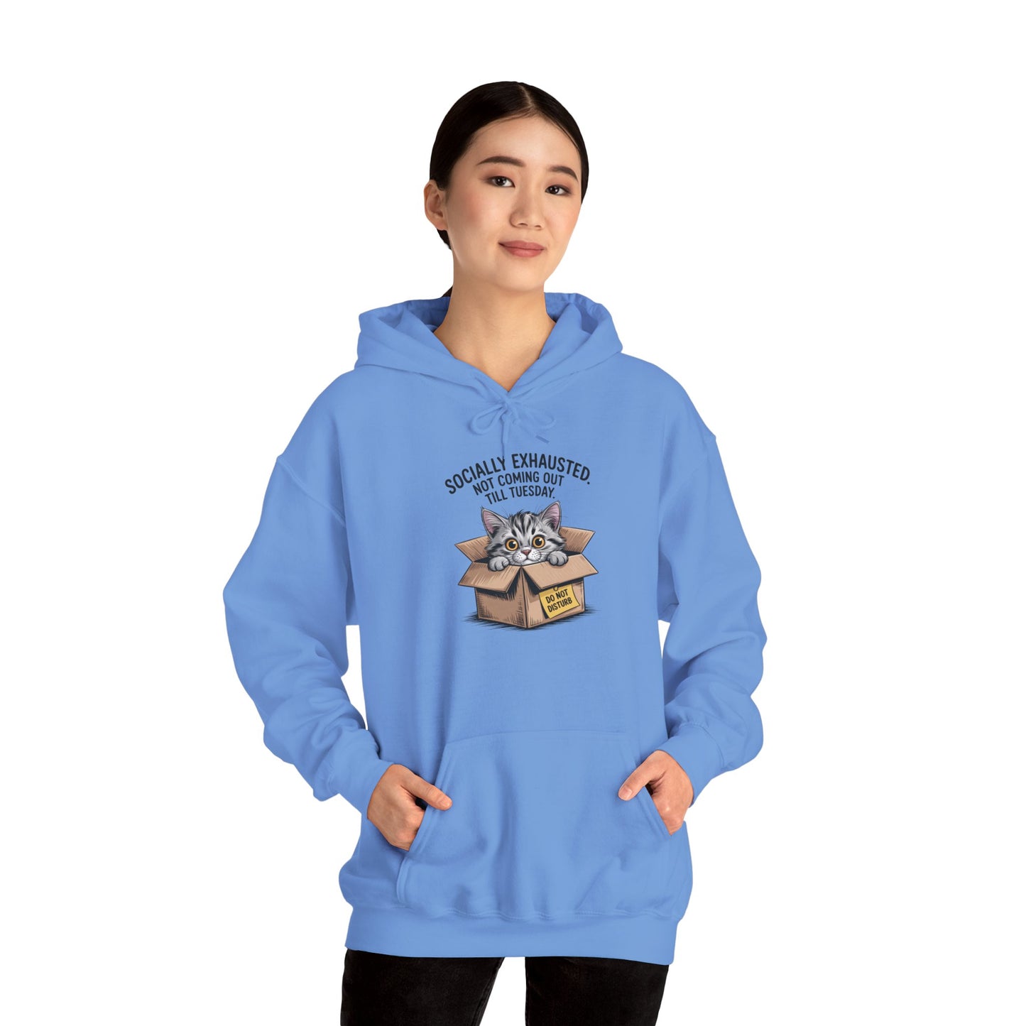 Socially Exhausted Cat Hoodie - Cozy Sweatshirt for Cat Lovers, Funny Gift, Casual Wear, Unique Animal Apparel, Perfect for Relaxing Days