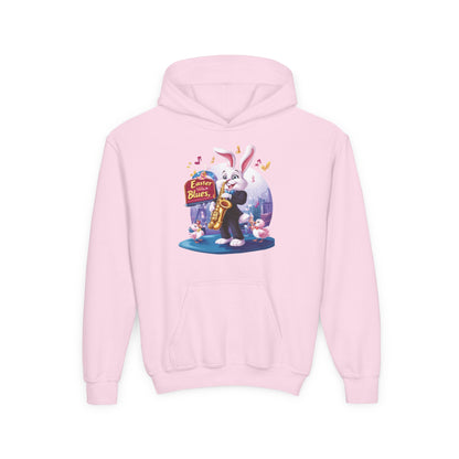Easter Blues Youth Hoodie, Cute Bunny Sweatshirt, Spring Festival Apparel, Kid's Gift, Music Celebration, Easter Outfit