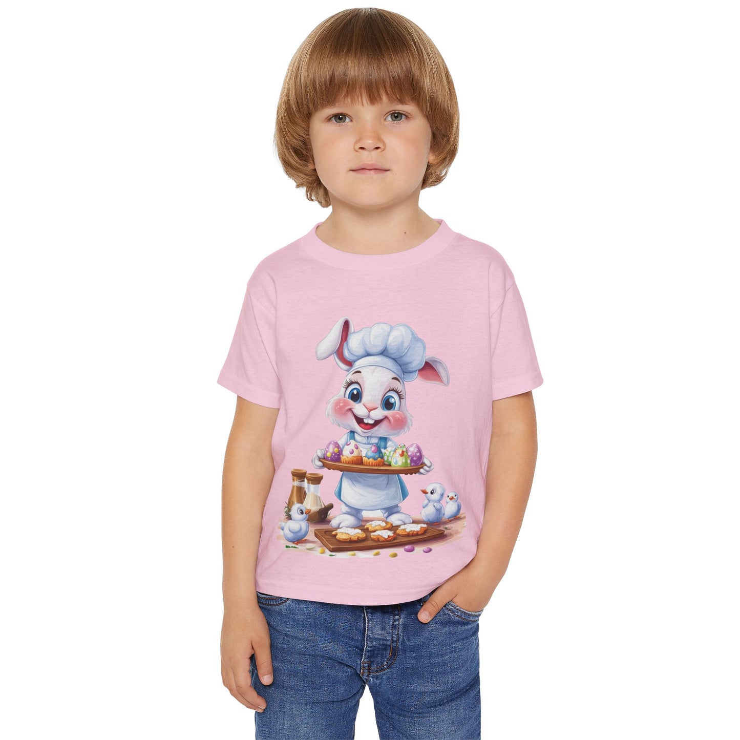 Easter Bunny Chef Toddler T-Shirt - Cute Spring Baking Shirt with Colorful Eggs - Cotton Easter Tee for Kids, Easter Toddler Gift