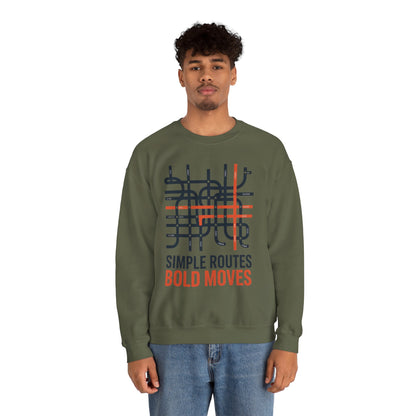 Men's Heavy Blend™ Crewneck Sweatshirt, Simple Routes Bold Moves Sweatshirt, Minimalist Metro Map Graphic Pullover