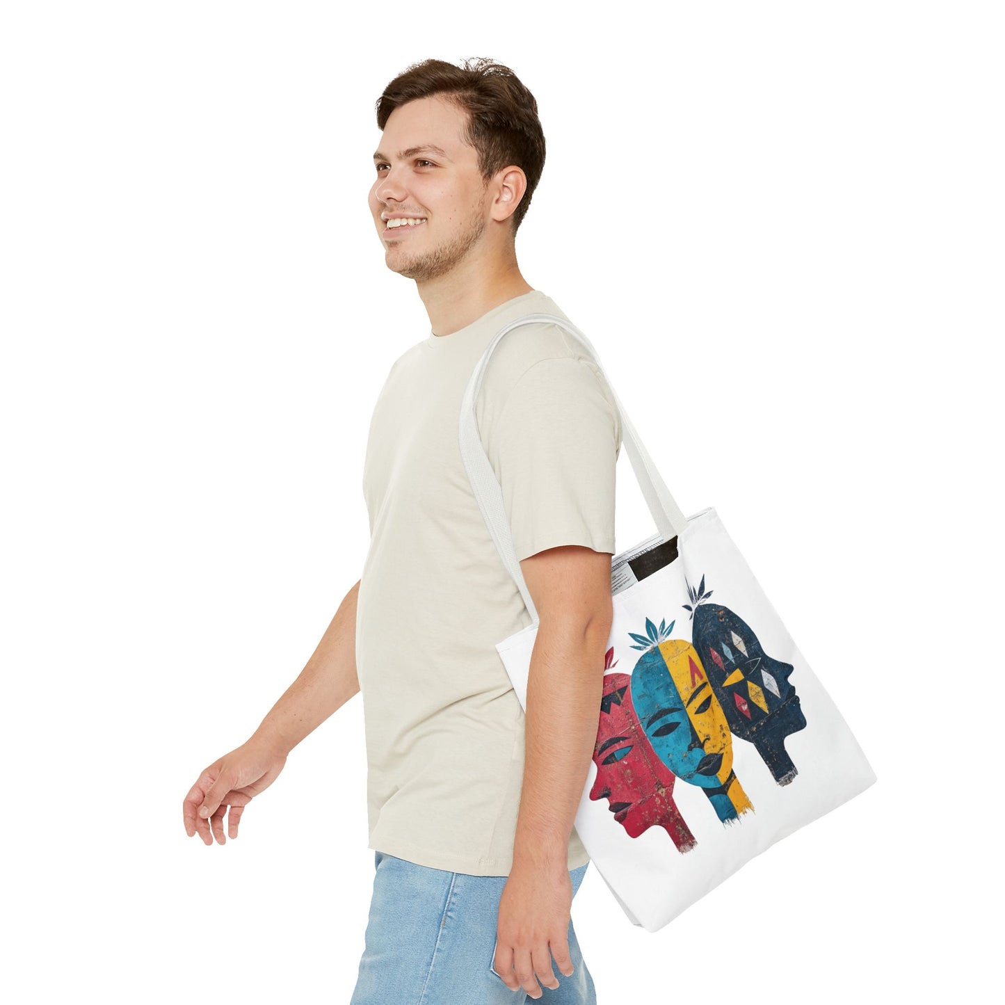 Artistic Tote Bag with Abstract Faces - Bohemian Style, Eco-Friendly Shopping Bag, Gift for Art Lovers, Unique Beach Bag, Festival Accessory