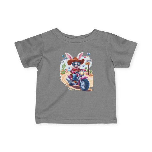 Biker Bunny Baby Tee - Cute Easter Rabbit on Motorcycle Shirt for Infants, Funny Spring Outfit, Gift for 6-24 Month Old Babies