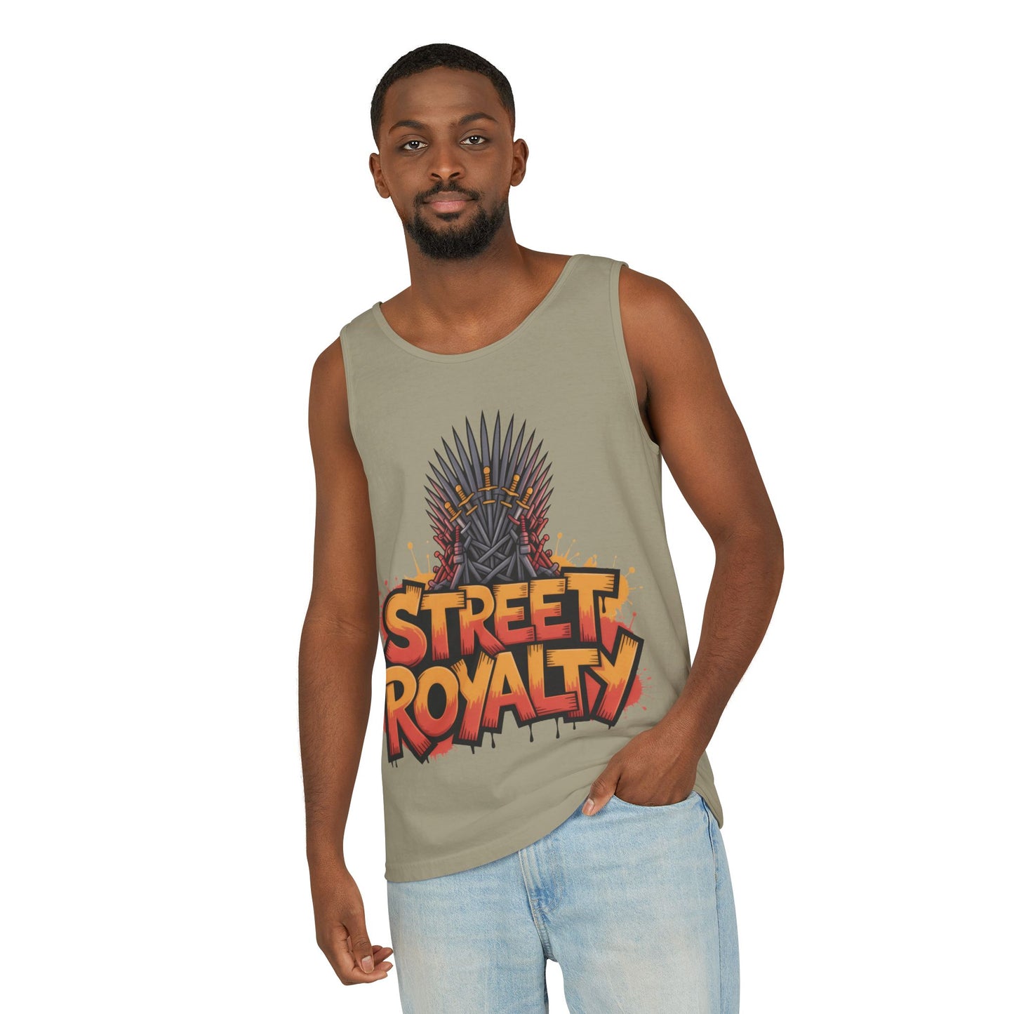 Street Royalty Men's Tank Top, Graffiti Crown Graphic Muscle Shirt, Urban Streetwear Sleeveless Skate Style