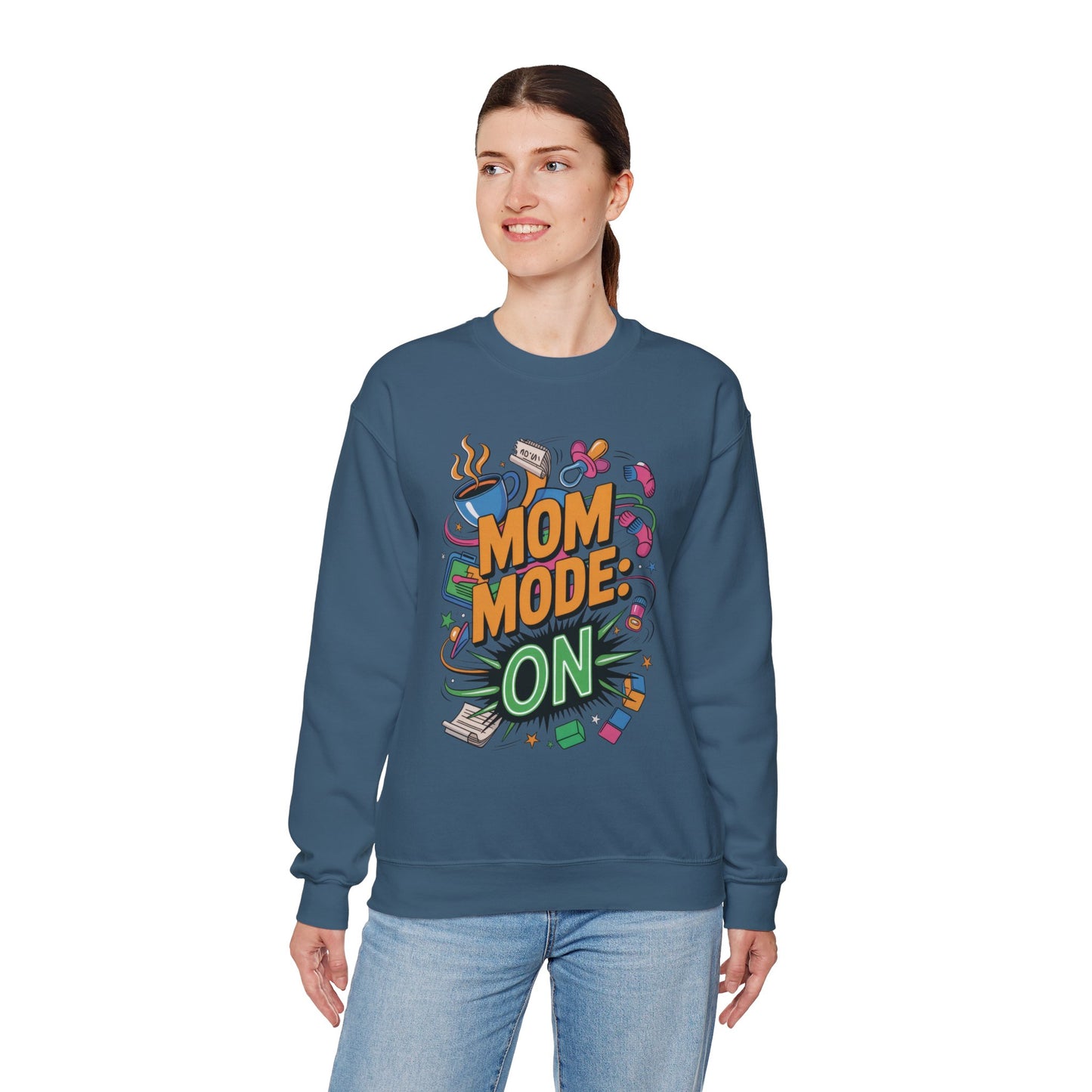Mom Mode On Crewneck Sweatshirt, Gift for Mom, Mother's Day Humor T-Shirt, Cute Mama Life Graphic Tee, Mother's Day Gift