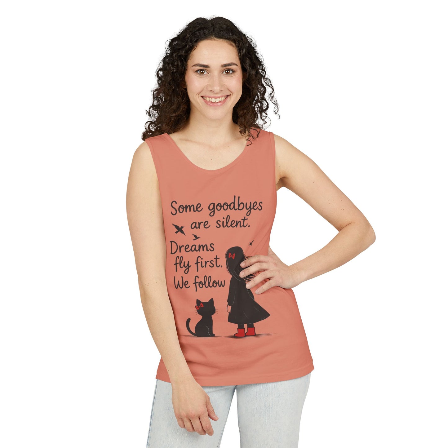 Minimalist Tank Top, Womens Tank, Girl & Cat Art Print, Emotional Lightweight Summer Shirt,  Inspirational Apparel, Cat Lover Gift