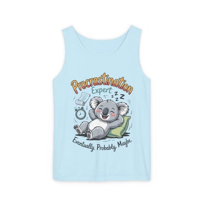 Procrastination Expert Womens Tank Top, Funny Gift for Lazy Days, Relaxed Fit Tee, Casual Summer Wear, Koala Graphic Top, Motivational Apparel