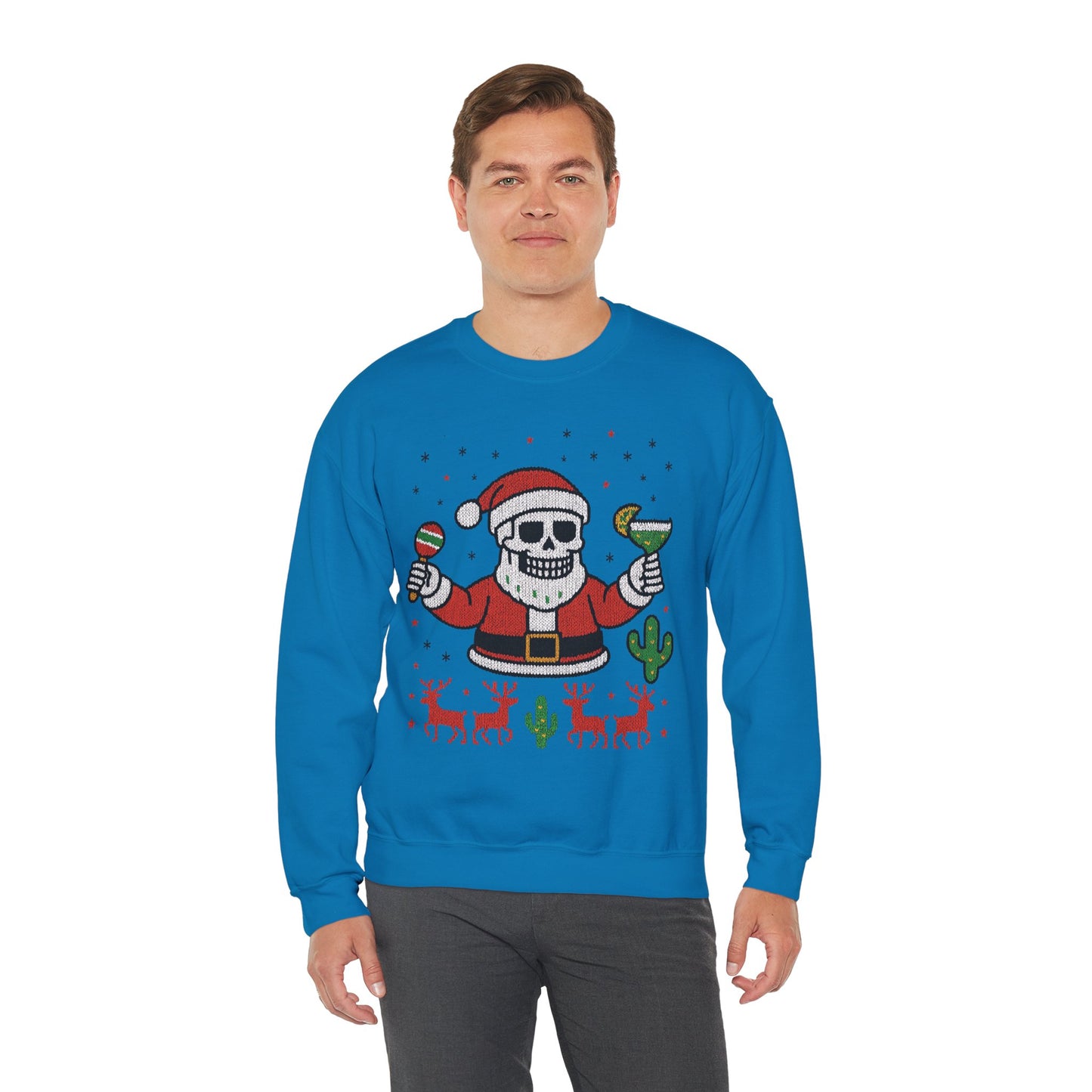 Skeleton Santa Ugly Christmas Sweatshirt for Men, Funny Margarita Holiday Jumper